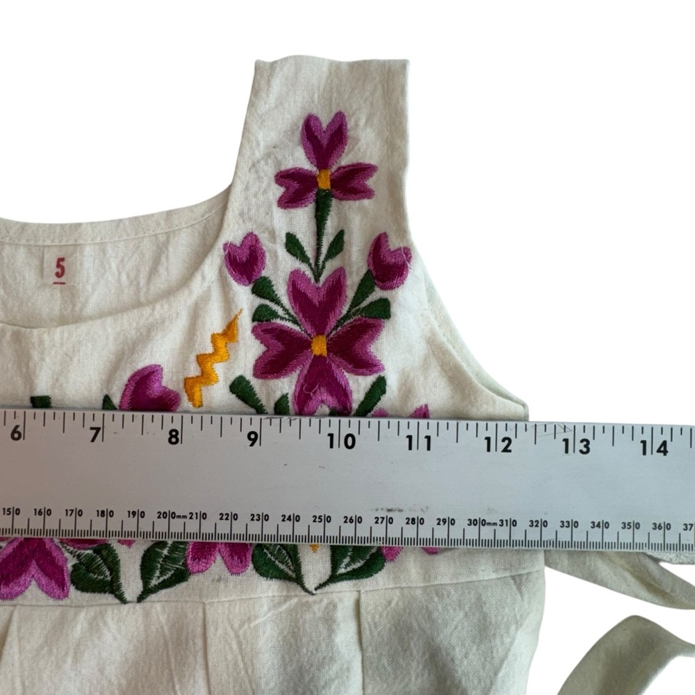 Boho Mexican Embroidered Dress 5 Floral Cottagecore Festival Sleeveless Hamdmade - Picture 7 of 8